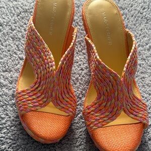 Marc Fisher Orange and Pink Braided Wedge Sandals